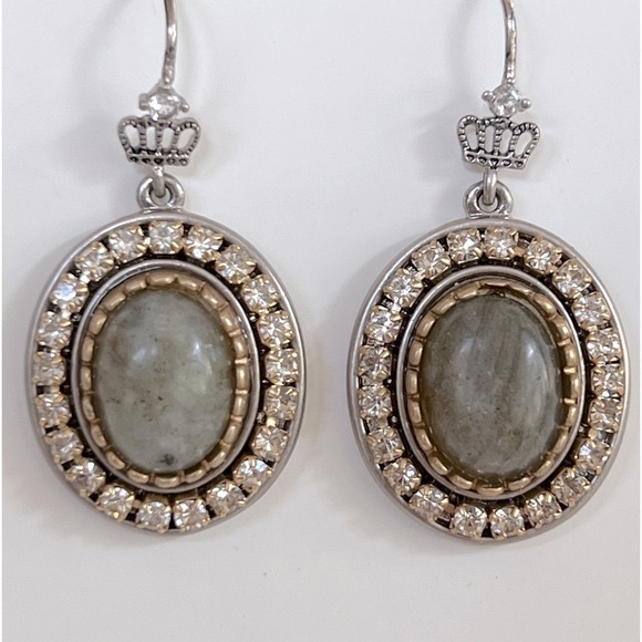 NWOT Juicy Couture Oval Labradorite & Crystal French Wire Dangle Earrings - Picture 2 of 6